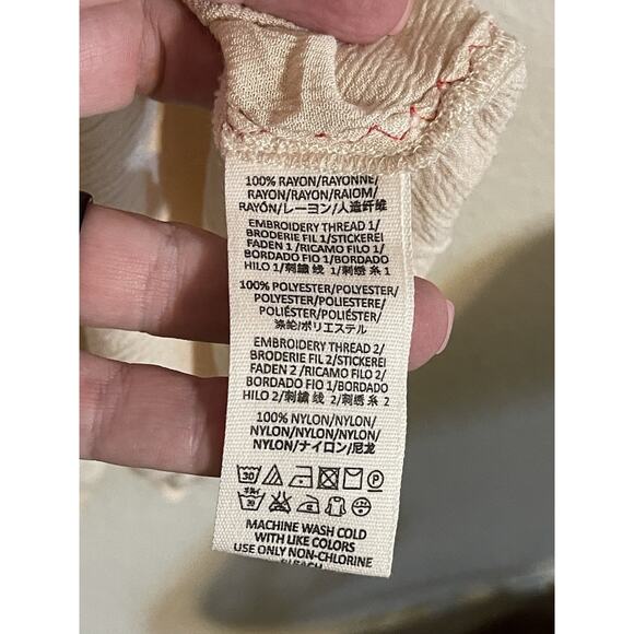 Free People Dress Women’s XS Wind‎ Willow Embroidered Cream and Red Summer - Picture 7 of 15